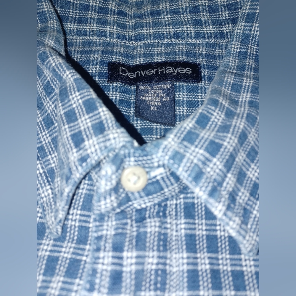 Vintage 90s Denver Hayes Heavy 100% Cotton Blue PlaidButton Down Shirt Size: XL